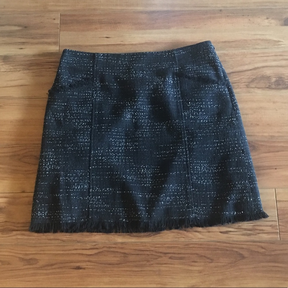 LOFT Black Tweed Mini Skirt with Subtle Metallic Thread